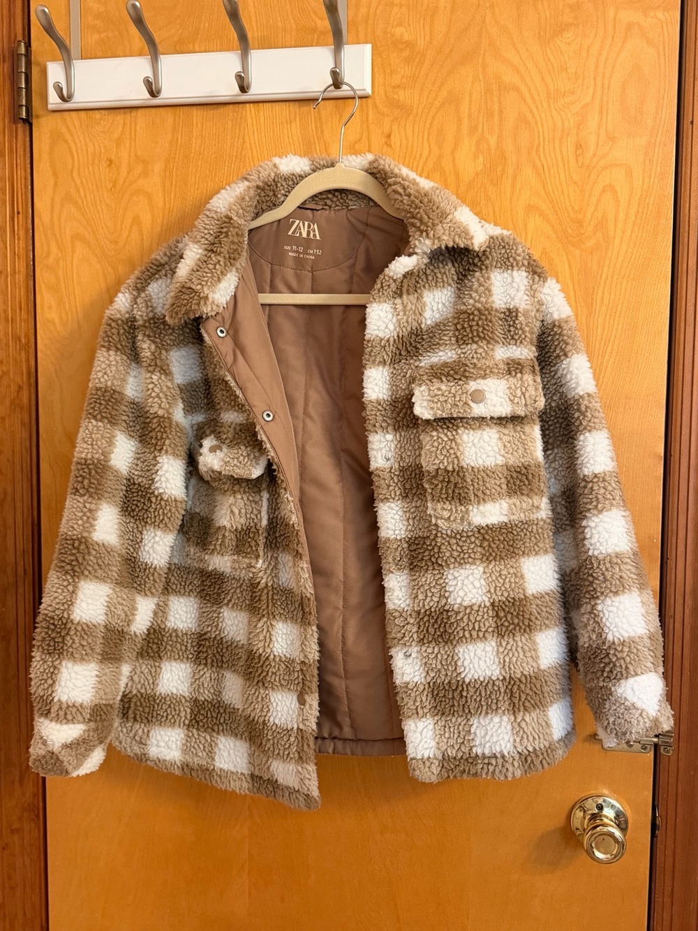ZARA Brown & White Check Teddy Jacket